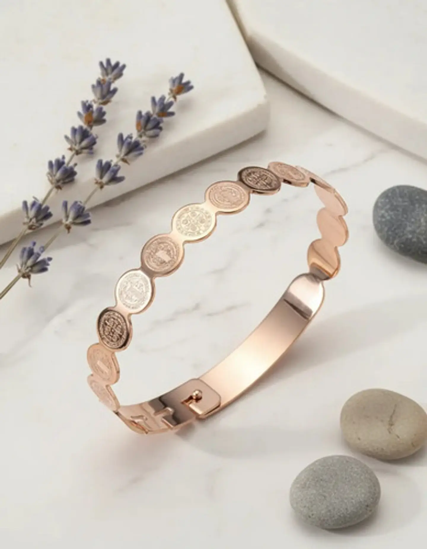 Brazalete De Acero Pulsera Para Mujer Medallas De San Benito 17