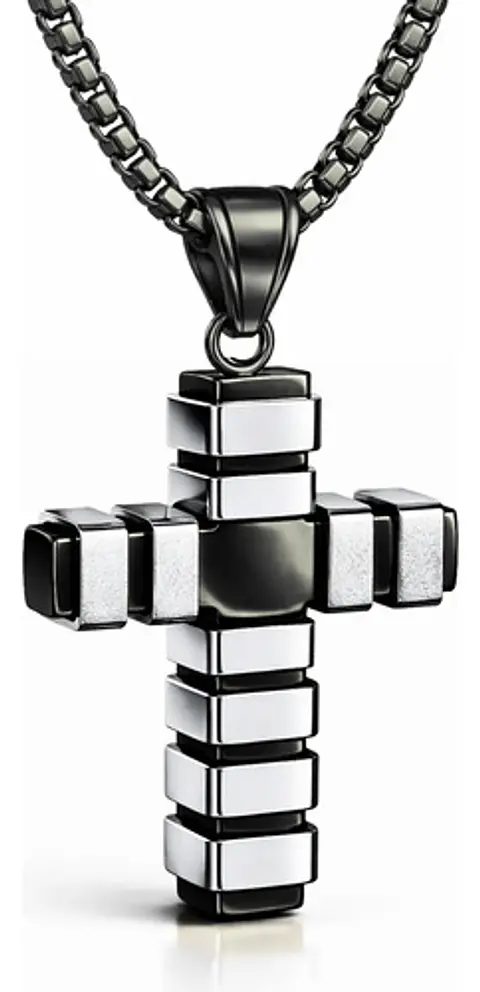 Collar Para Hombre Mujer Con Dije Doble Tono Cruz Geométrica