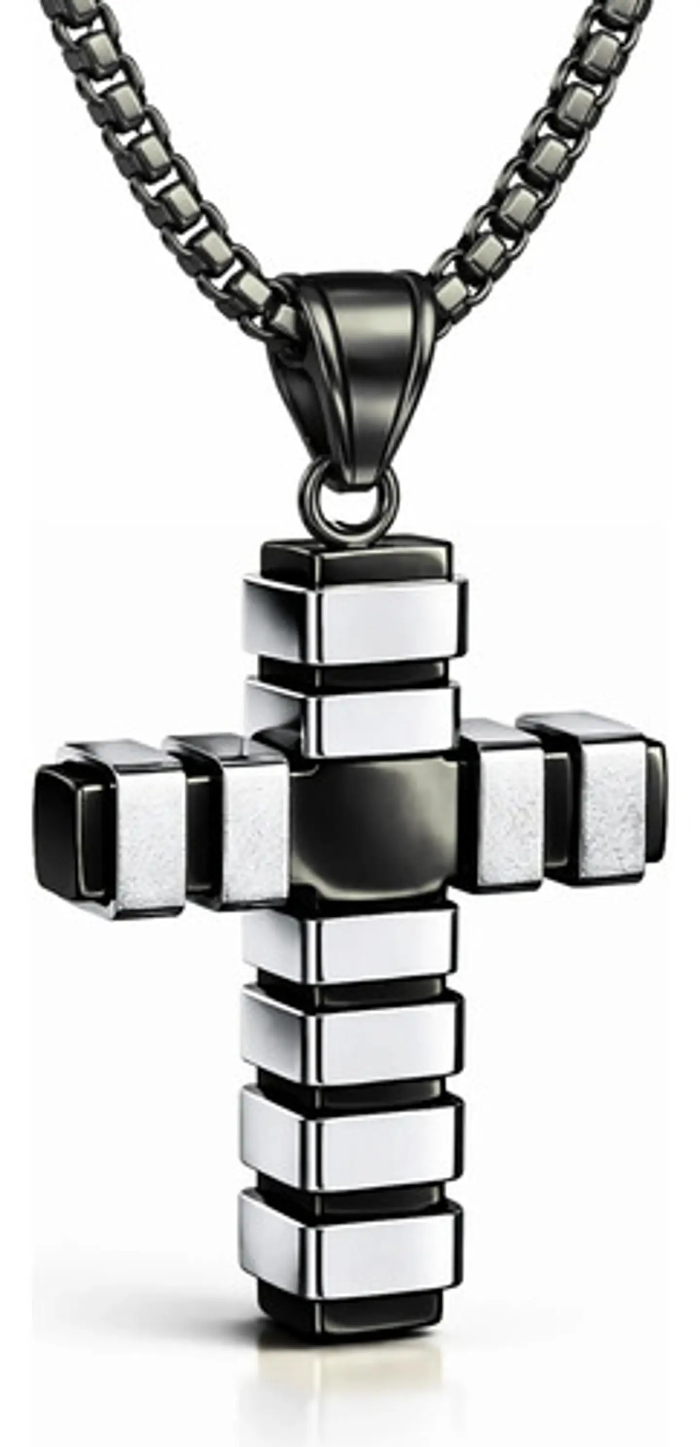 Collar Para Hombre Mujer Con Dije Doble Tono Cruz Geométrica 1