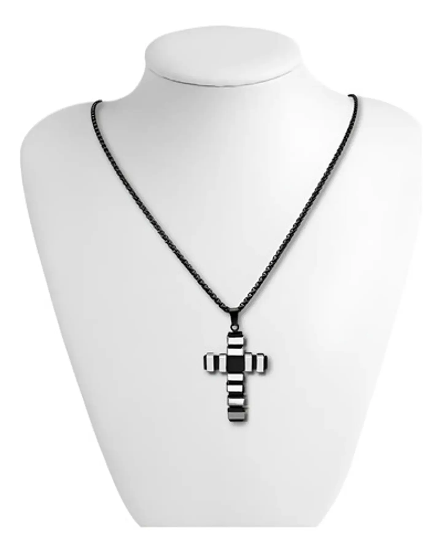 Collar Para Hombre Mujer Con Dije Doble Tono Cruz Geométrica 2