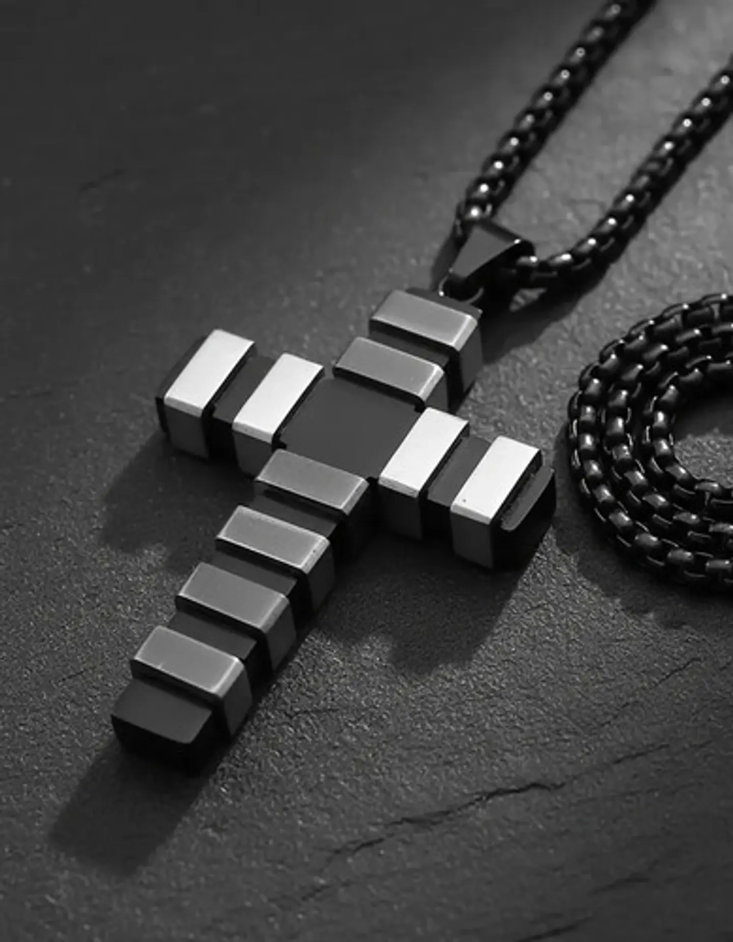 Collar Para Hombre Mujer Con Dije Doble Tono Cruz Geométrica 5