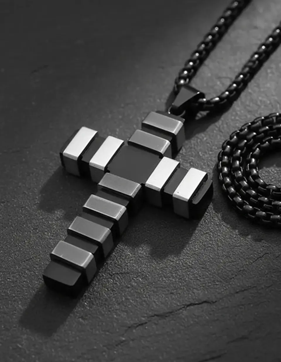 Collar Para Hombre Mujer Con Dije Doble Tono Cruz Geométrica 5