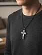 Collar Para Hombre Mujer Con Dije Doble Tono Cruz Geométrica - Miniatura 6