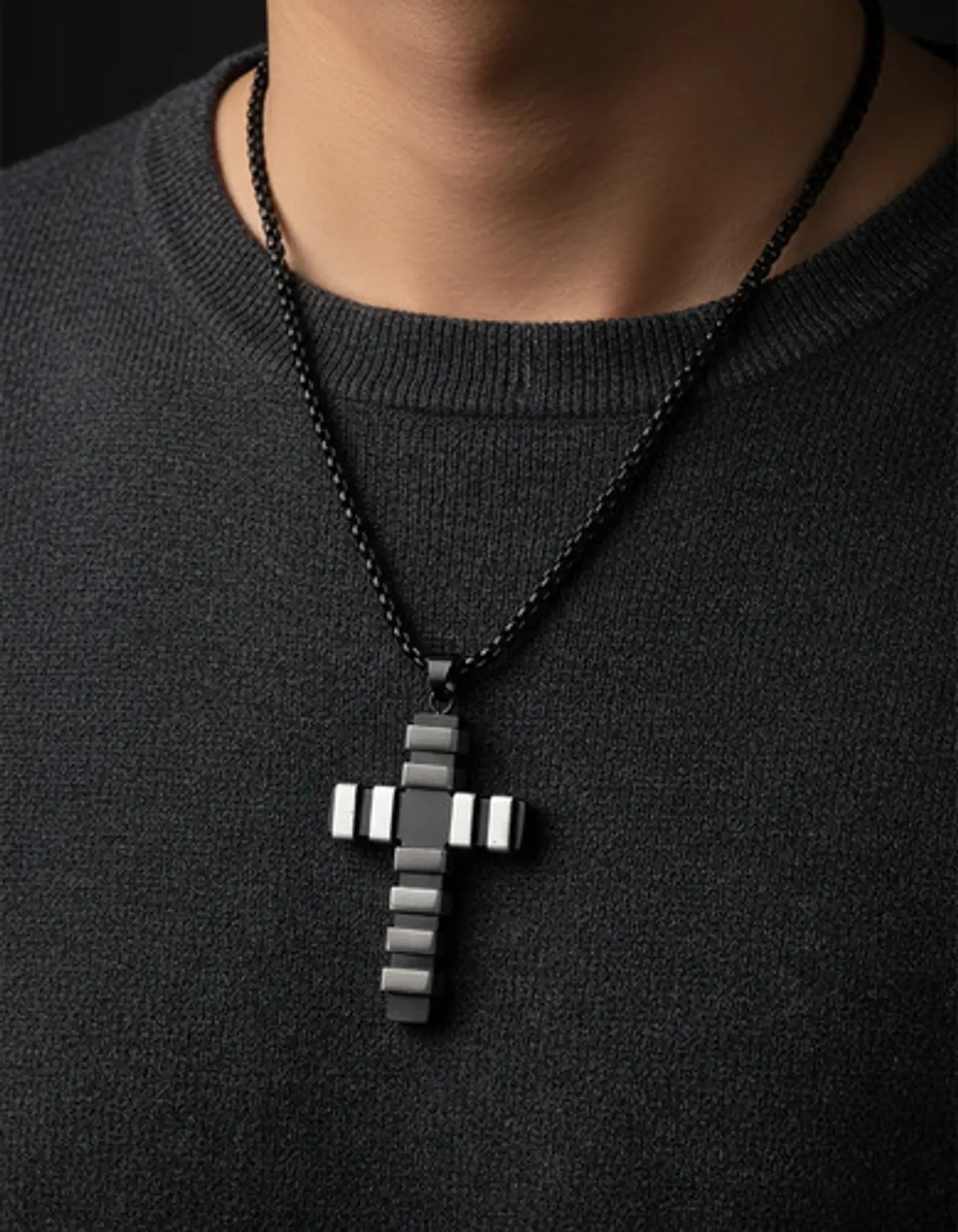 Collar Para Hombre Mujer Con Dije Doble Tono Cruz Geométrica 7