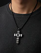 Collar Para Hombre Mujer Con Dije Doble Tono Cruz Geométrica - Miniatura 7