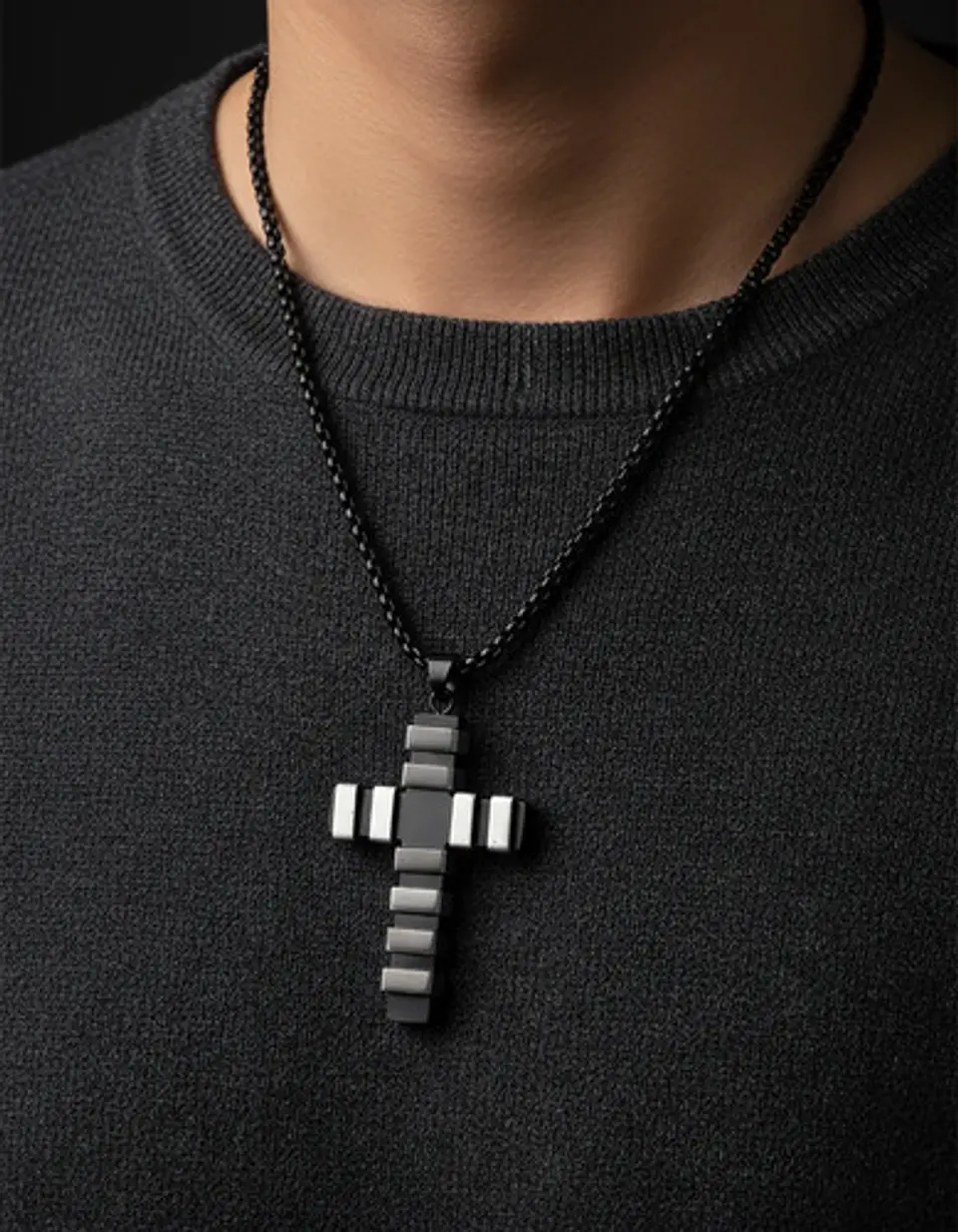 Collar Para Hombre Mujer Con Dije Doble Tono Cruz Geométrica 7