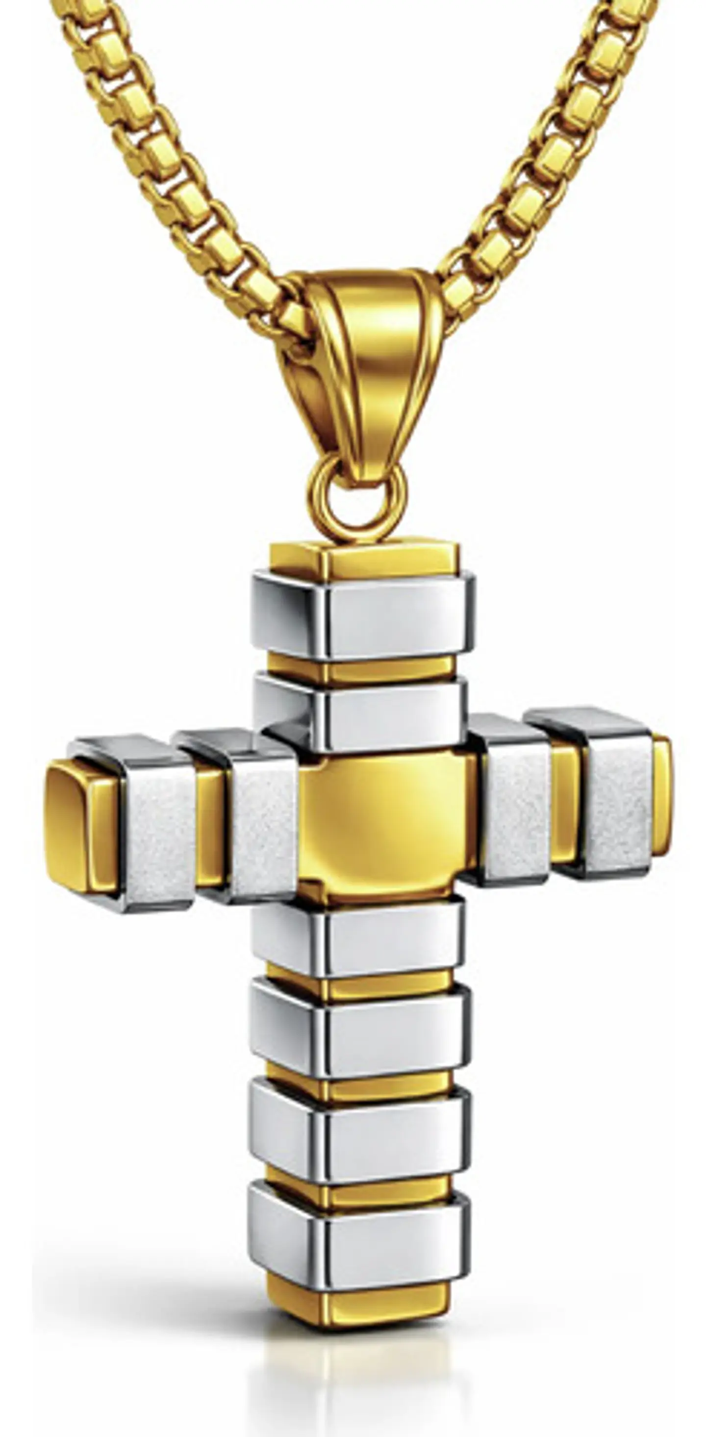 Collar Para Hombre Mujer Con Dije Doble Tono Cruz Geométrica 9