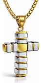 Collar Para Hombre Mujer Con Dije Doble Tono Cruz Geométrica - Miniatura 9