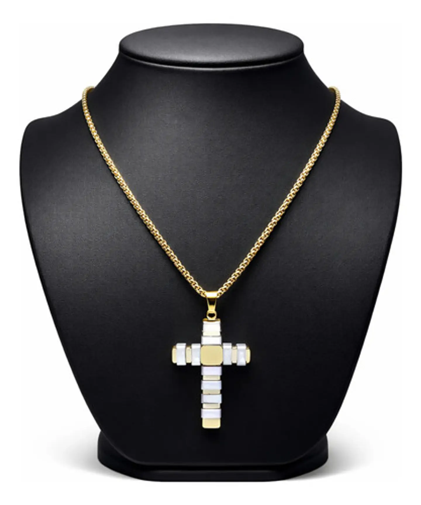 Collar Para Hombre Mujer Con Dije Doble Tono Cruz Geométrica 10