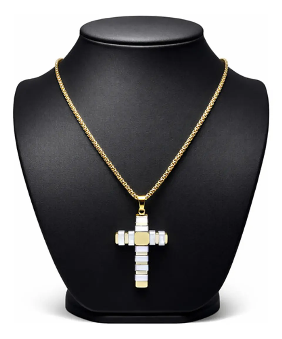 Collar Para Hombre Mujer Con Dije Doble Tono Cruz Geométrica 10