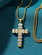 Collar Para Hombre Mujer Con Dije Doble Tono Cruz Geométrica - Miniatura 12