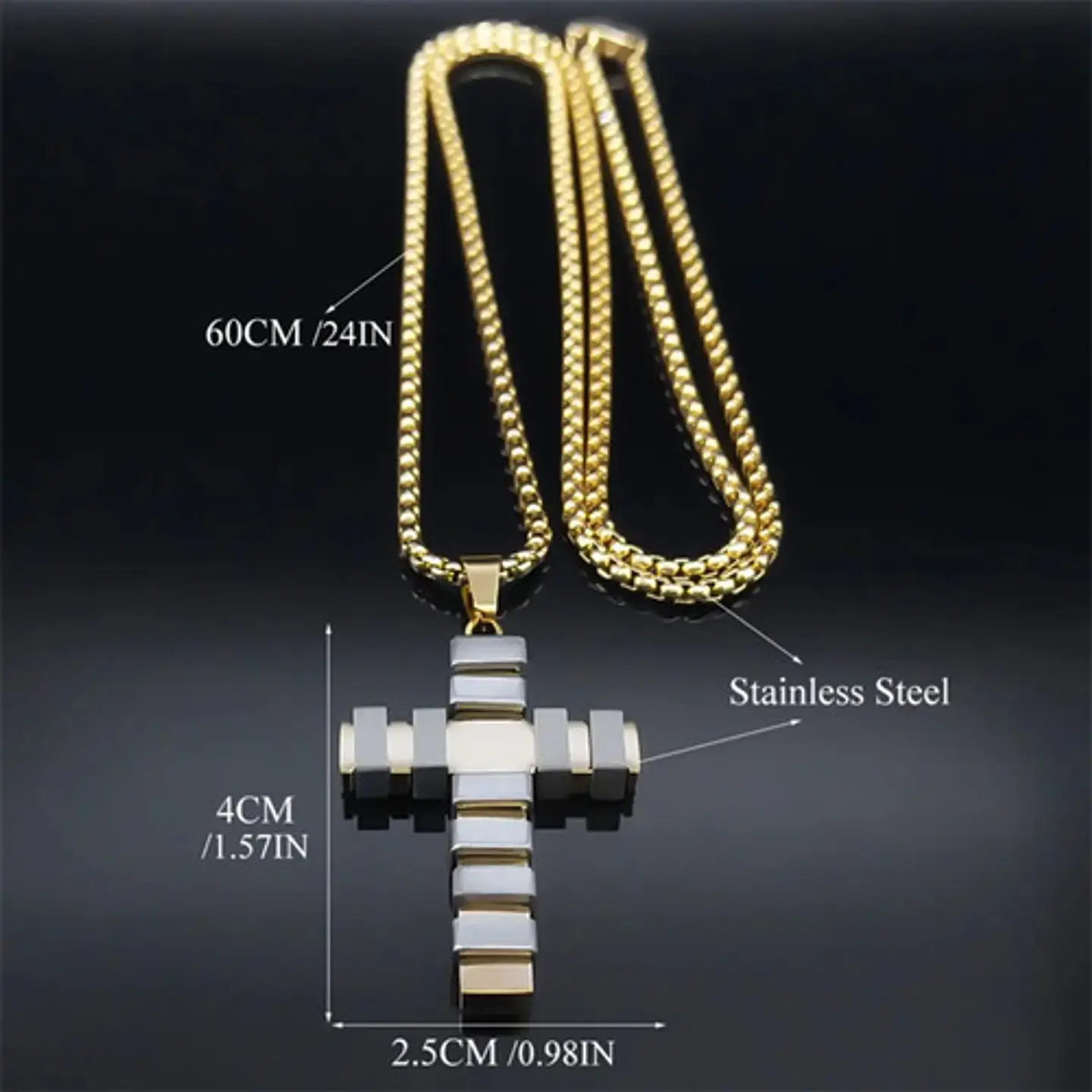 Collar Para Hombre Mujer Con Dije Doble Tono Cruz Geométrica 13