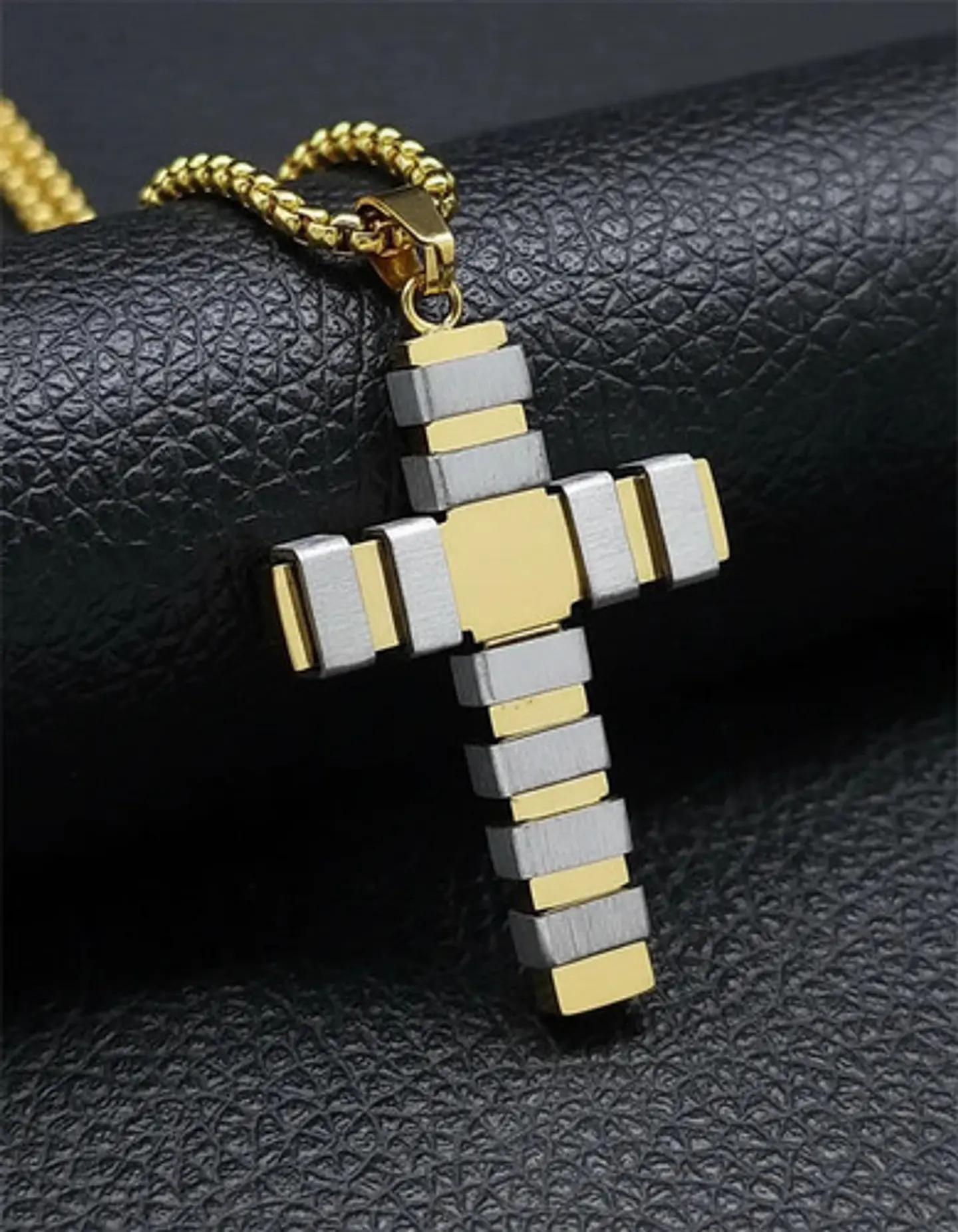 Collar Para Hombre Mujer Con Dije Doble Tono Cruz Geométrica 14