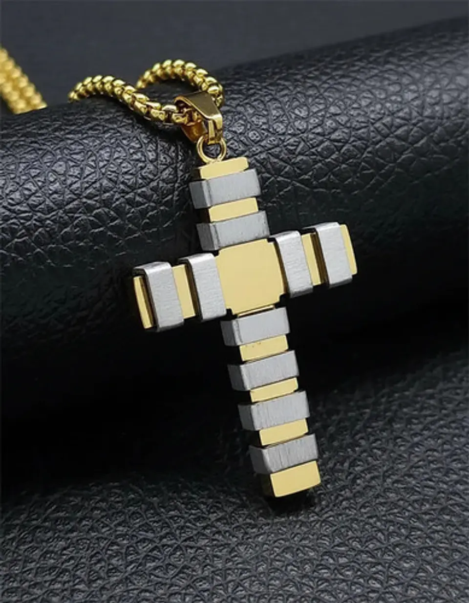 Collar Para Hombre Mujer Con Dije Doble Tono Cruz Geométrica 14