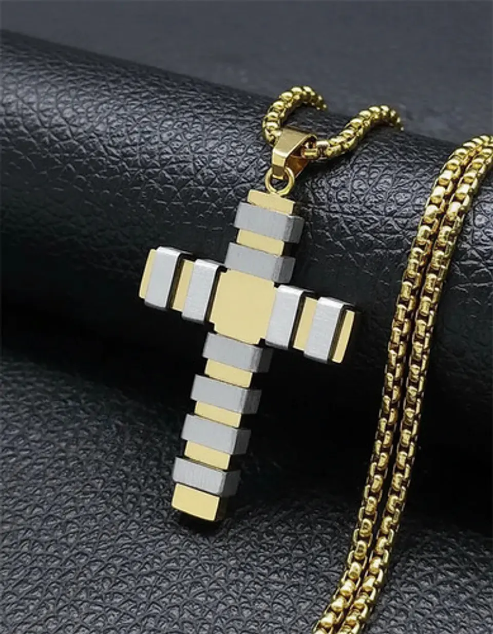 Collar Para Hombre Mujer Con Dije Doble Tono Cruz Geométrica 16