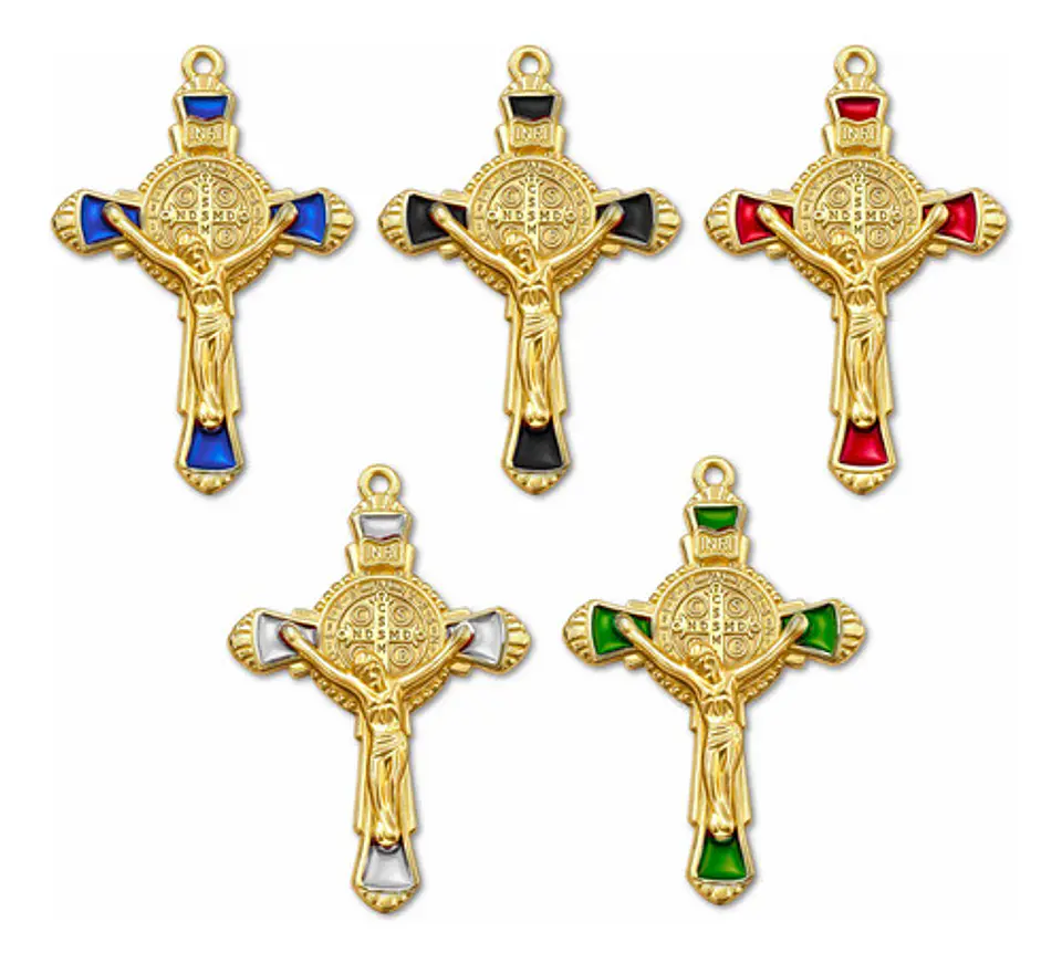Set 8 Dijes Color Oro Cruces Con Sello San Benito De Nursia 1