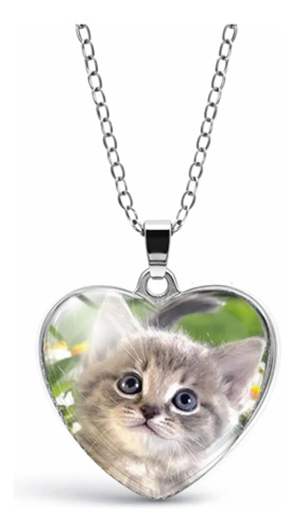 Collar Para Mujeres Dije Luna Cabujón Forma De Corazón Gato 1