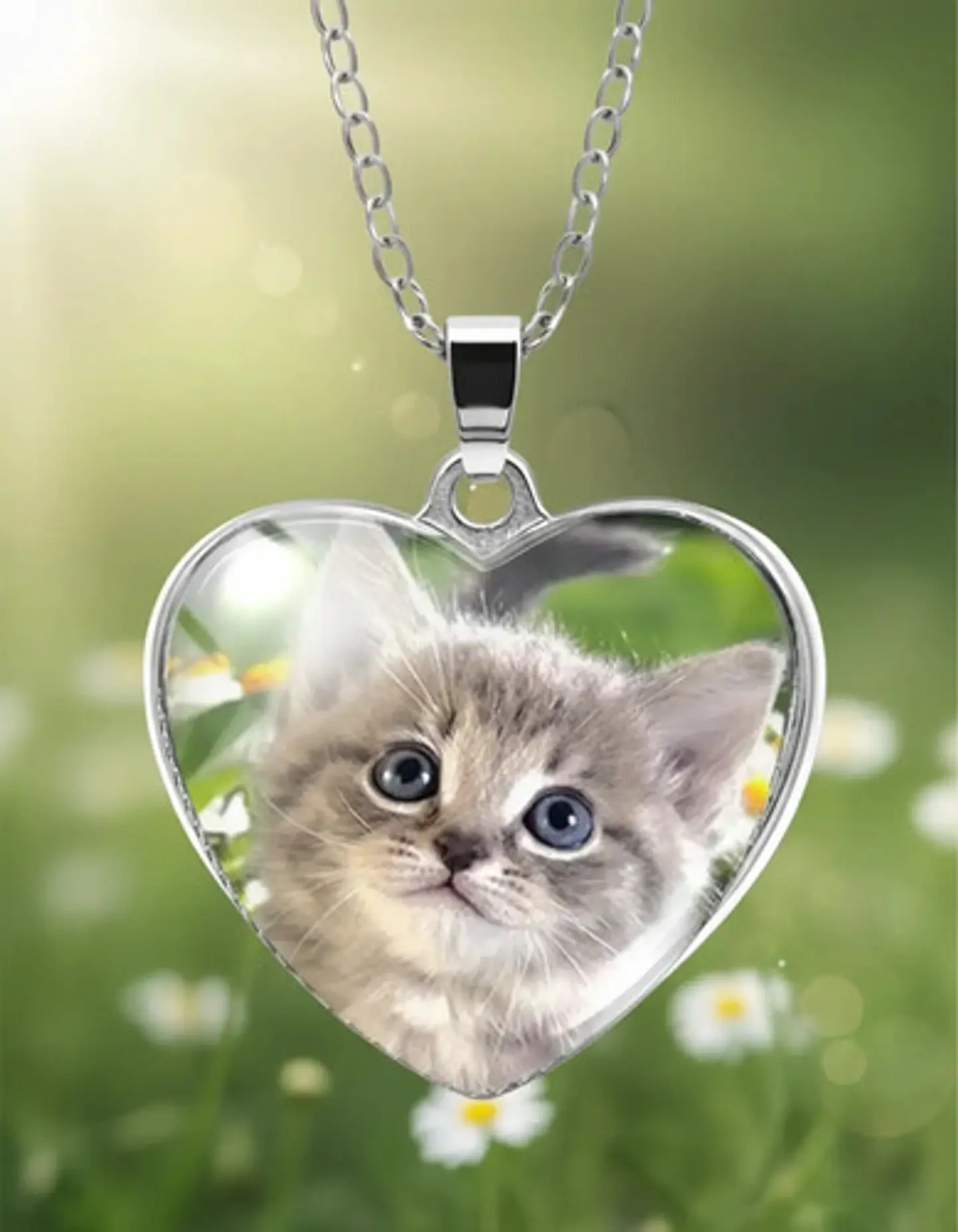 Collar Para Mujeres Dije Luna Cabujón Forma De Corazón Gato 3