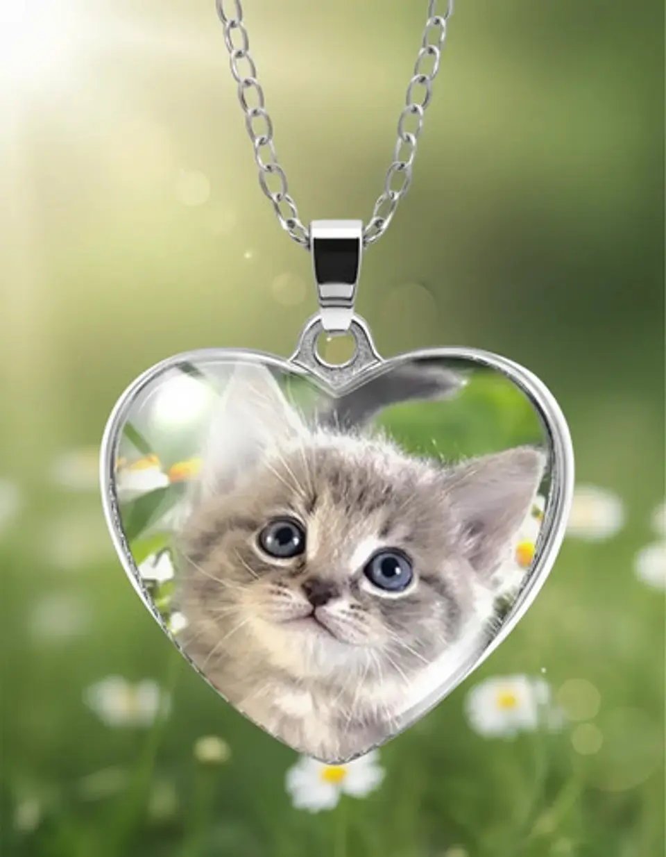 Collar Para Mujeres Dije Luna Cabujón Forma De Corazón Gato 3