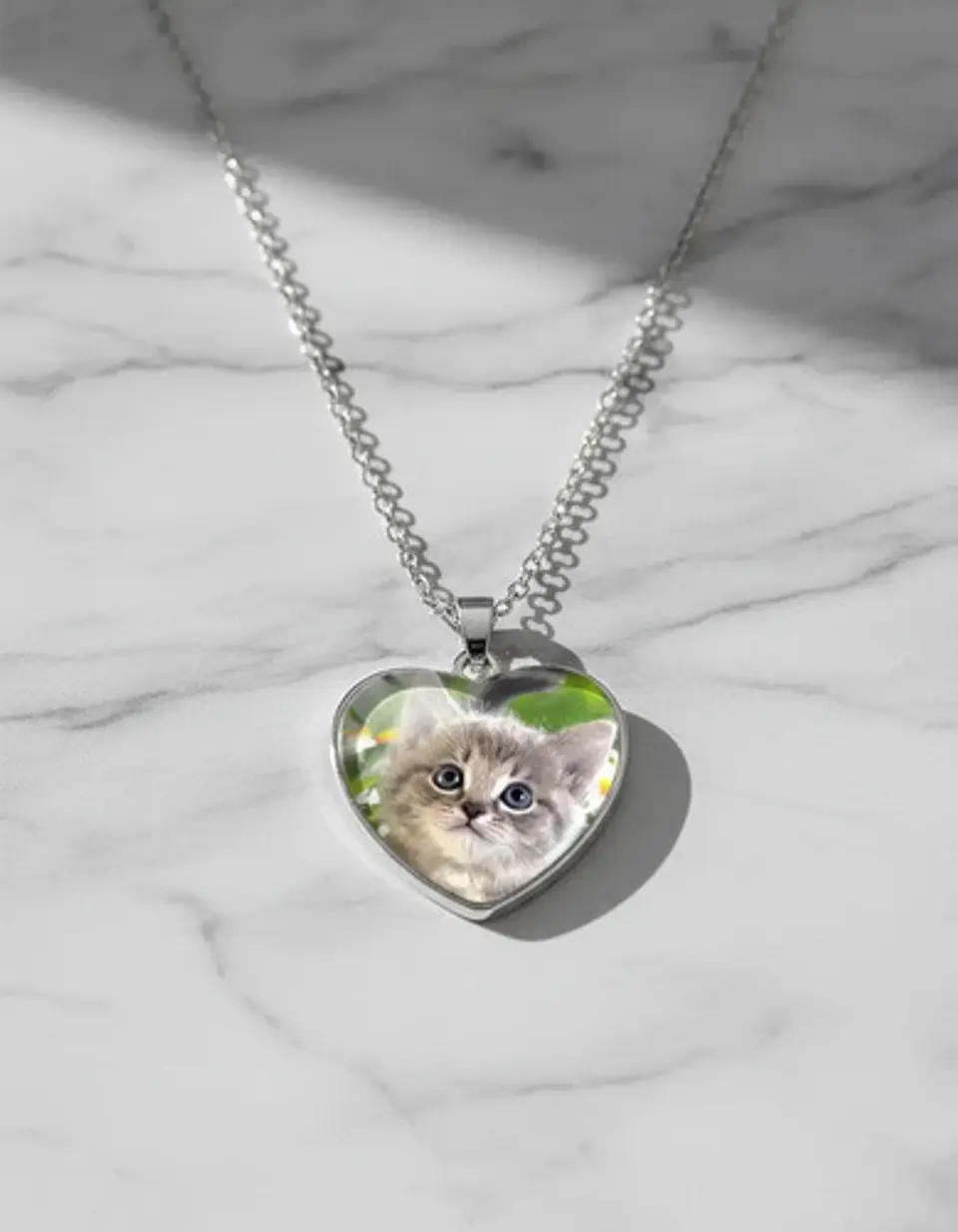 Collar Para Mujeres Dije Luna Cabujón Forma De Corazón Gato 5