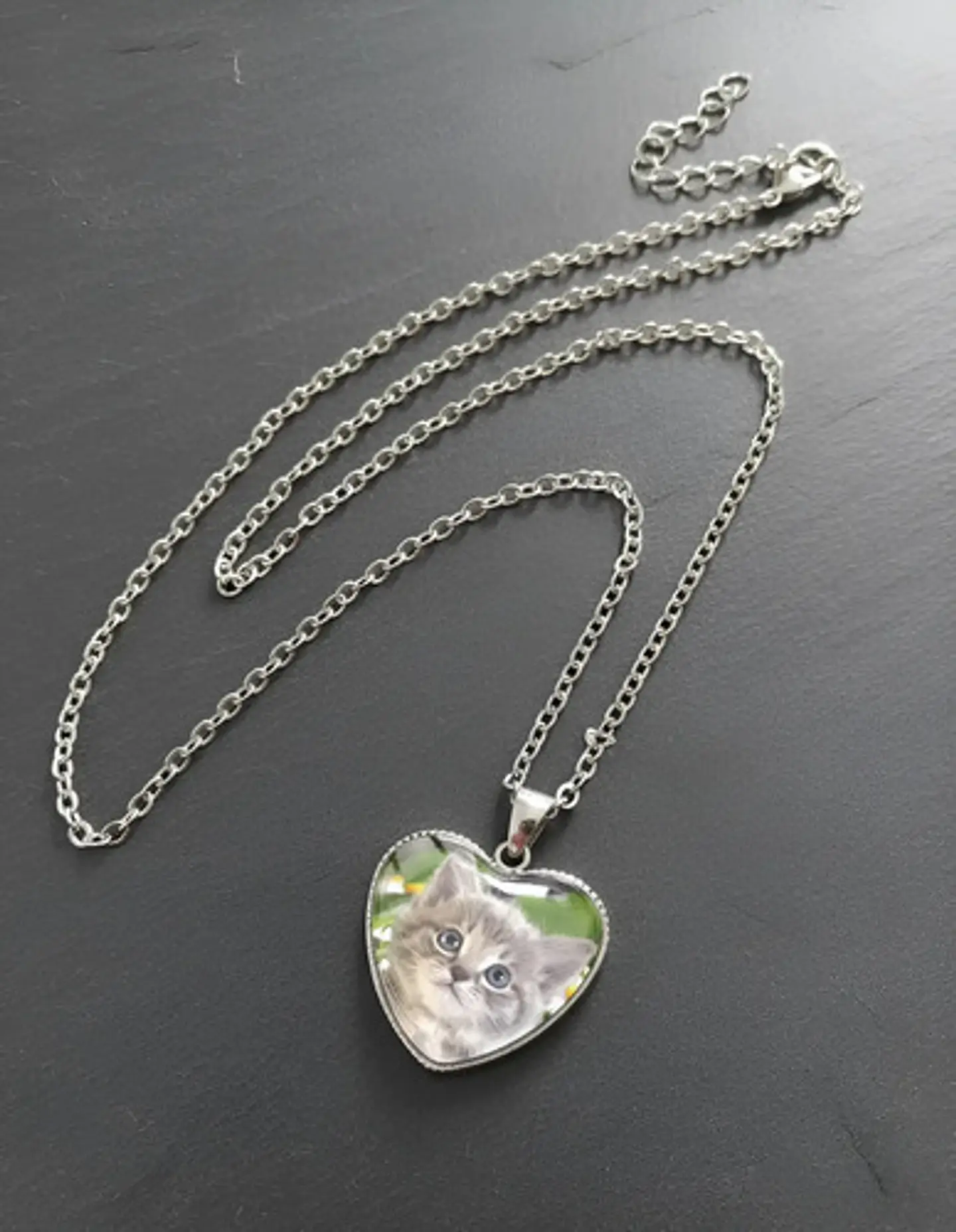 Collar Para Mujeres Dije Luna Cabujón Forma De Corazón Gato 6