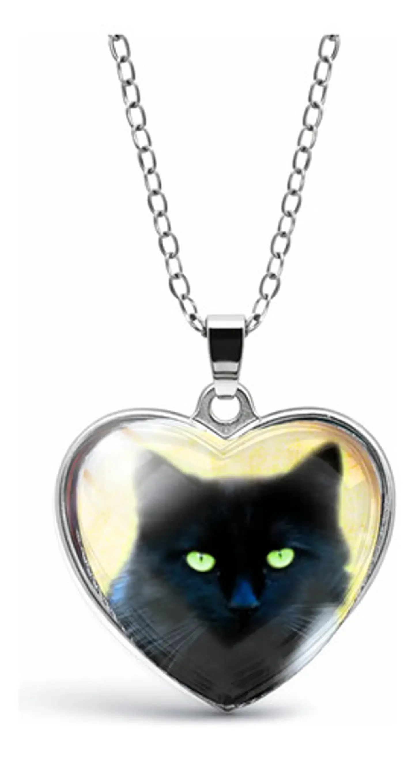 Collar Para Mujeres Dije Luna Cabujón Forma De Corazón Gato 7