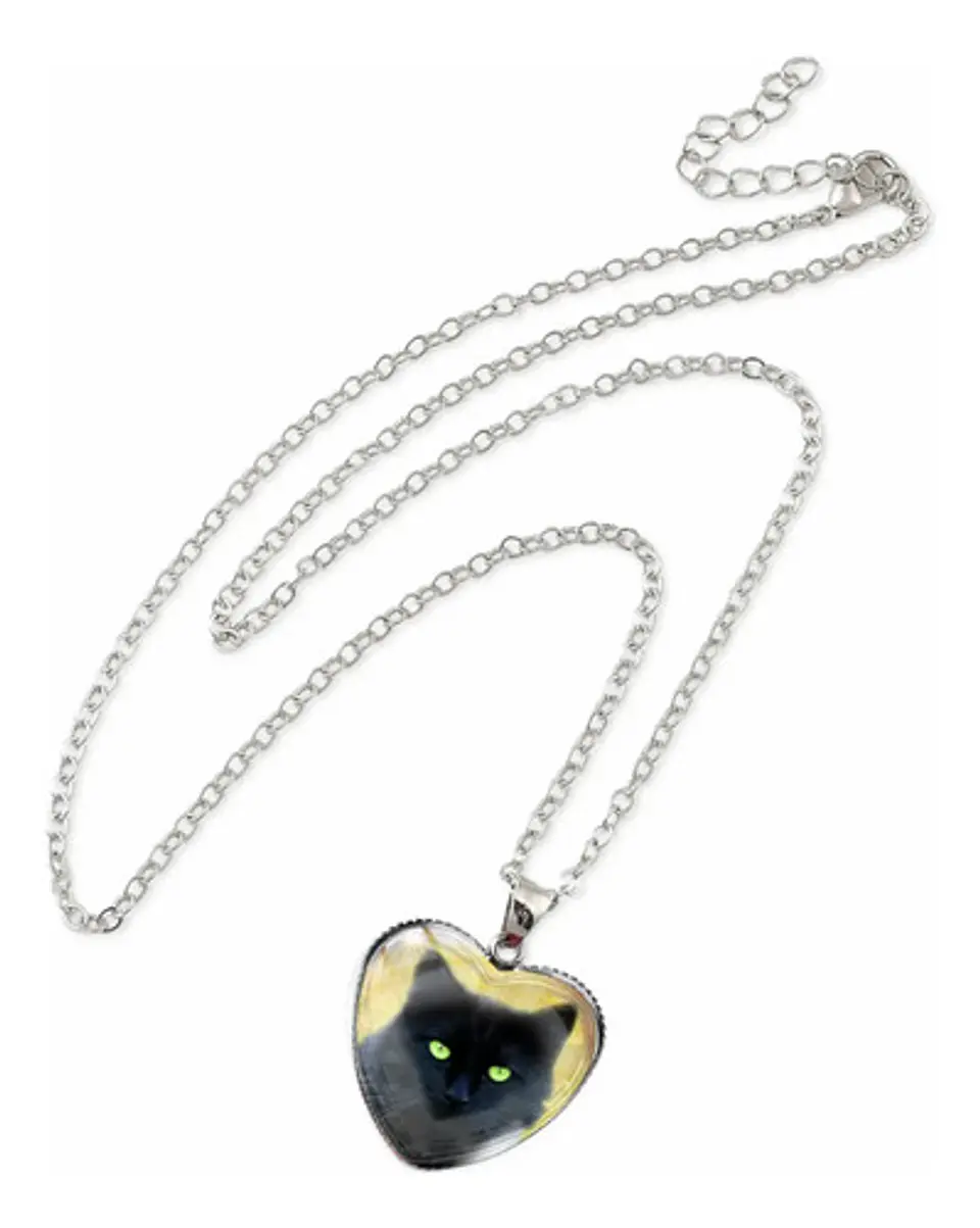 Collar Para Mujeres Dije Luna Cabujón Forma De Corazón Gato 8
