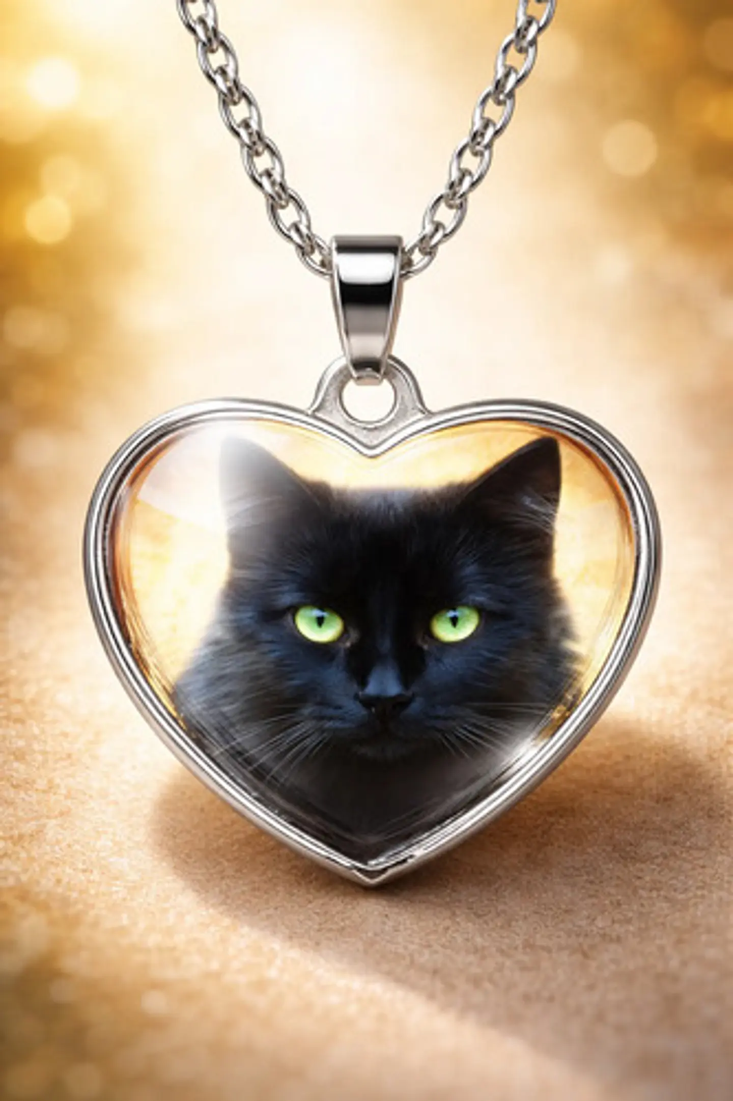 Collar Para Mujeres Dije Luna Cabujón Forma De Corazón Gato 11