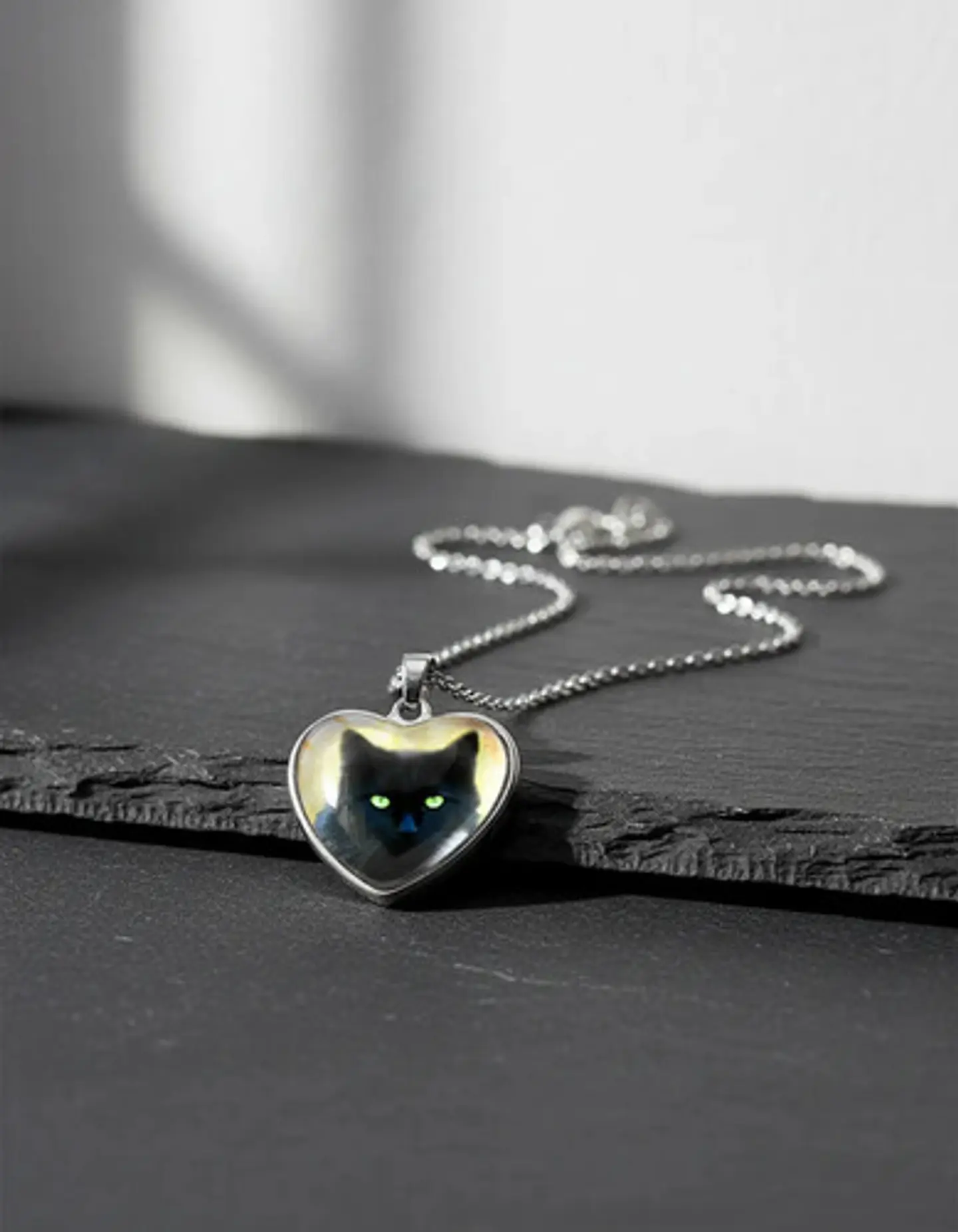 Collar Para Mujeres Dije Luna Cabujón Forma De Corazón Gato 13