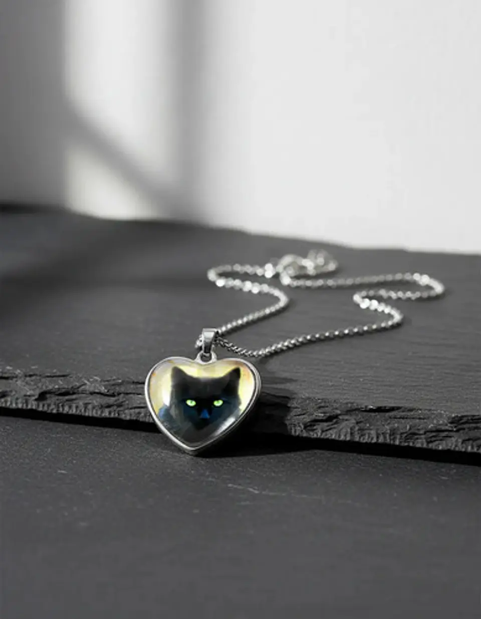 Collar Para Mujeres Dije Luna Cabujón Forma De Corazón Gato 13