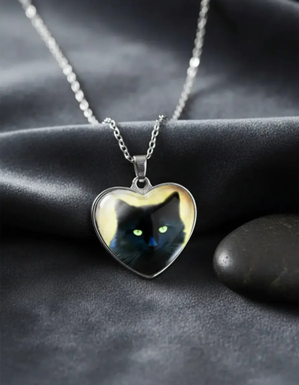 Collar Para Mujeres Dije Luna Cabujón Forma De Corazón Gato 14