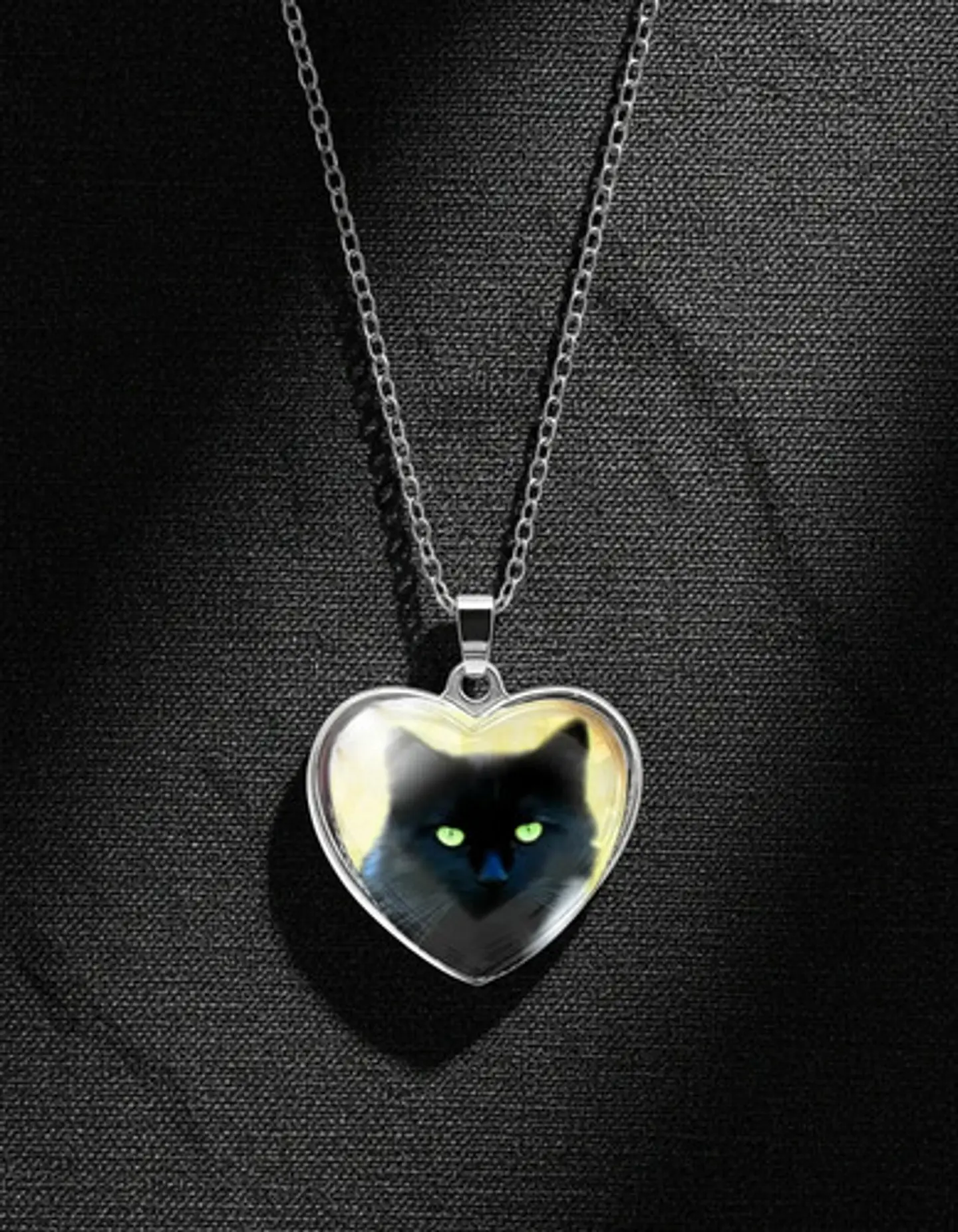 Collar Para Mujeres Dije Luna Cabujón Forma De Corazón Gato 16
