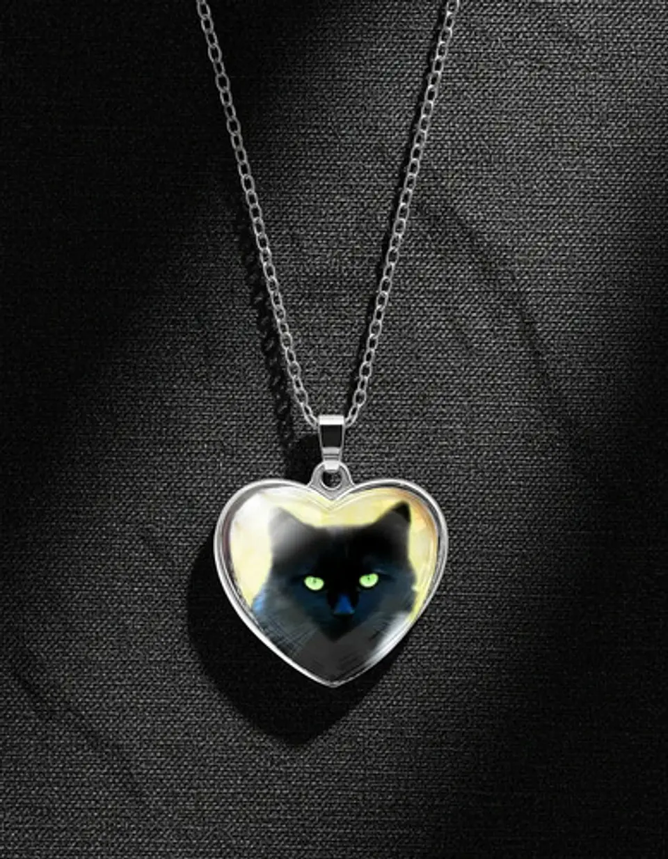 Collar Para Mujeres Dije Luna Cabujón Forma De Corazón Gato 16
