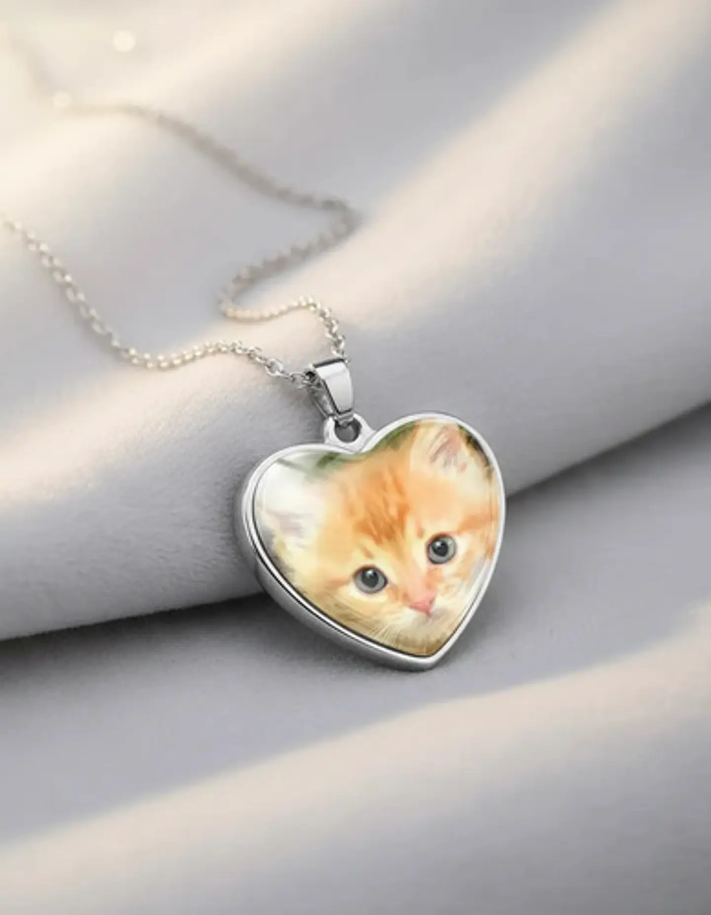 Collar Para Mujeres Dije Luna Cabujón Forma De Corazón Gato 21