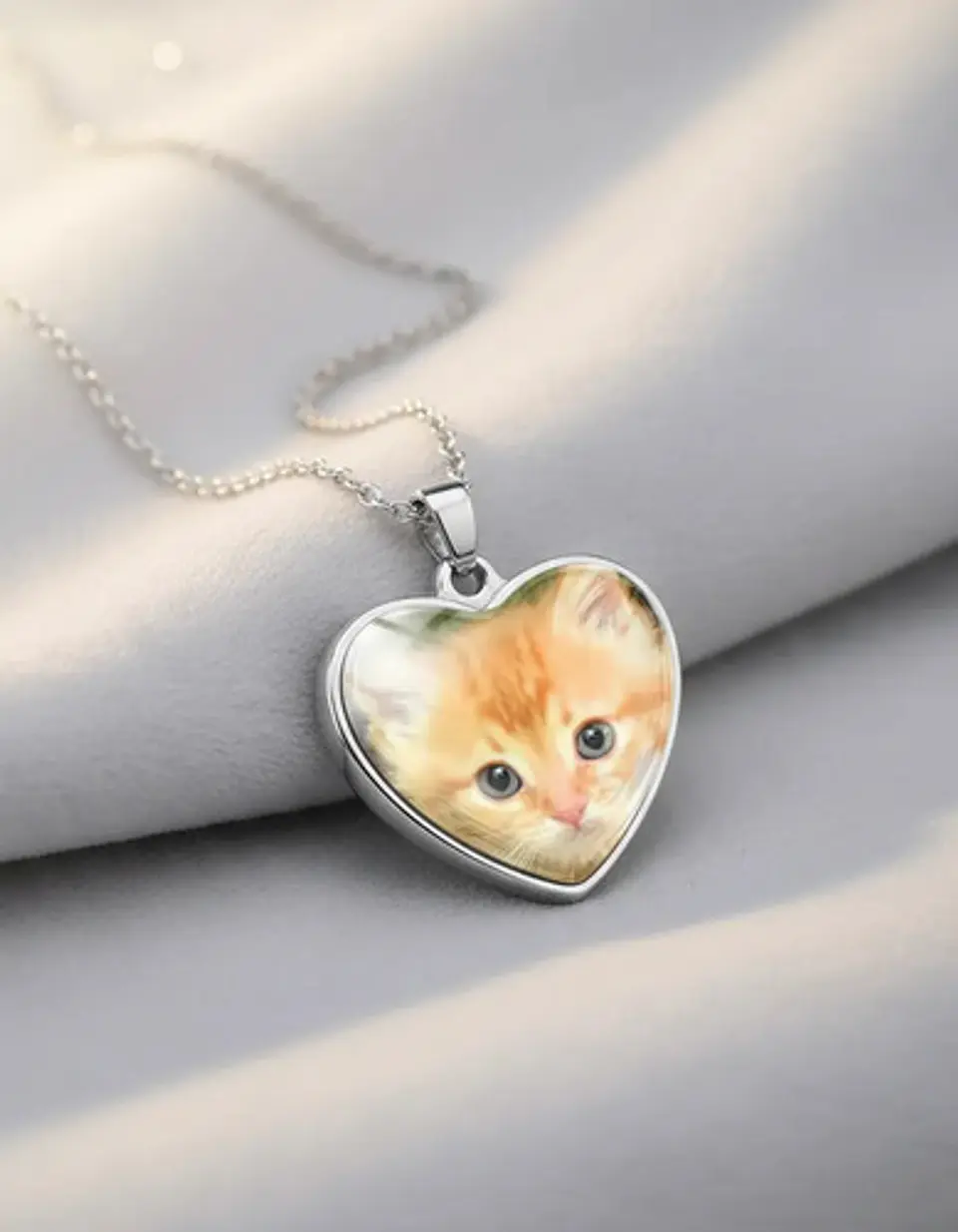Collar Para Mujeres Dije Luna Cabujón Forma De Corazón Gato 21