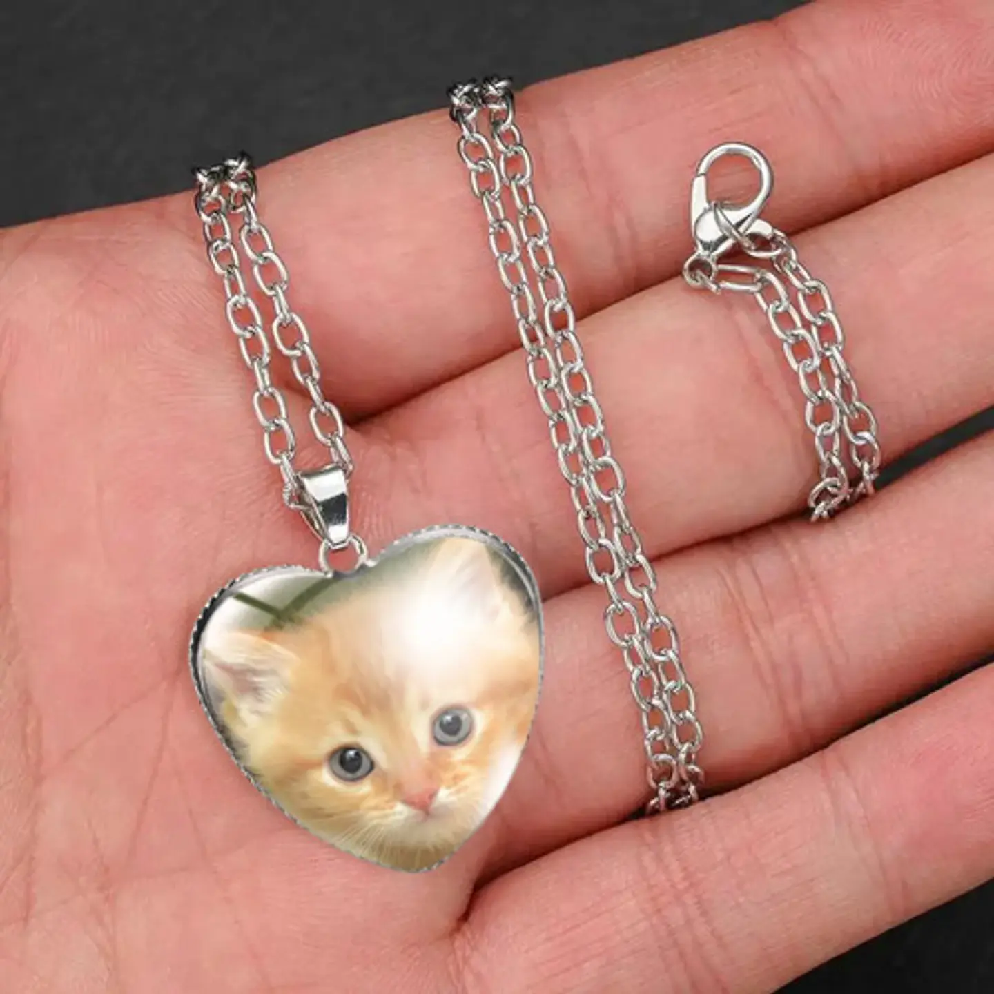 Collar Para Mujeres Dije Luna Cabujón Forma De Corazón Gato 23