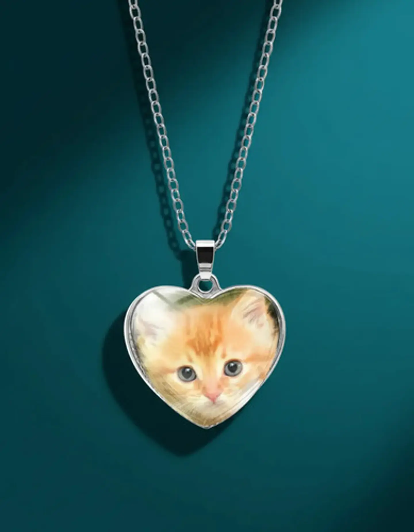 Collar Para Mujeres Dije Luna Cabujón Forma De Corazón Gato 24