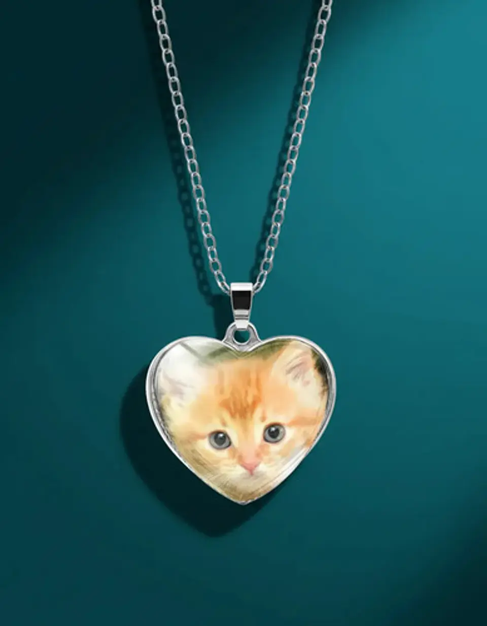 Collar Para Mujeres Dije Luna Cabujón Forma De Corazón Gato 24