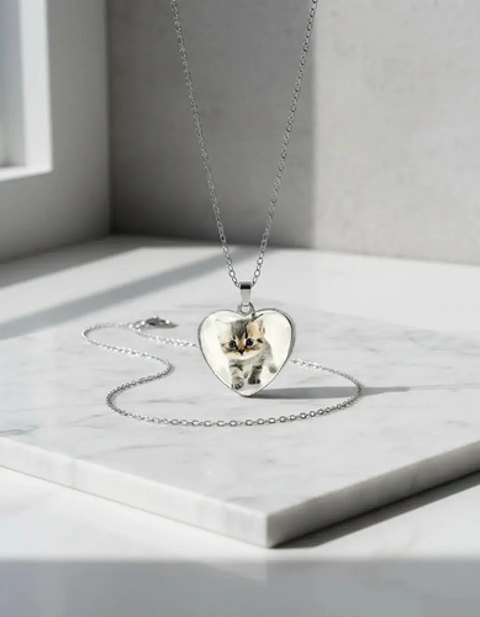 Collar Para Mujeres Dije Luna Cabujón Forma De Corazón Gato 29