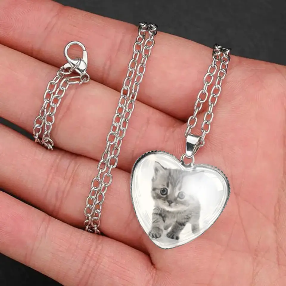 Collar Para Mujeres Dije Luna Cabujón Forma De Corazón Gato 30