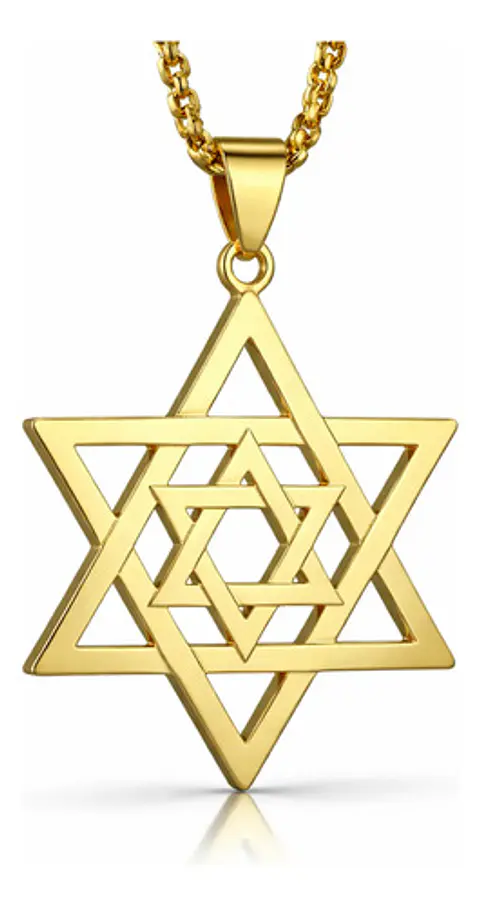 Collar Para Hombre Y Dije Estrella Hexagrama Judía Color Oro