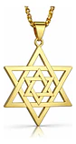 Collar Para Hombre Y Dije Estrella Hexagrama Judía Color Oro - Miniatura 1