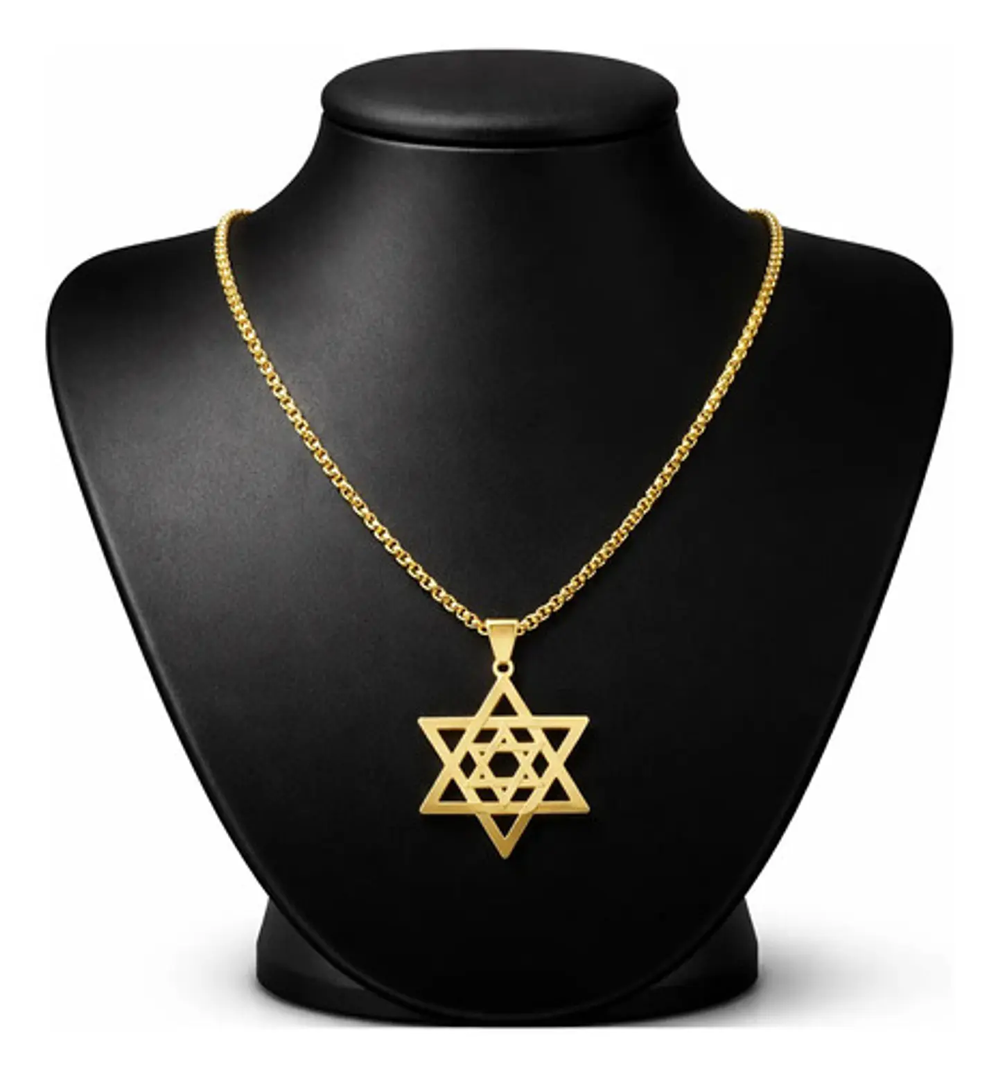 Collar Para Hombre Y Dije Estrella Hexagrama Judía Color Oro 2