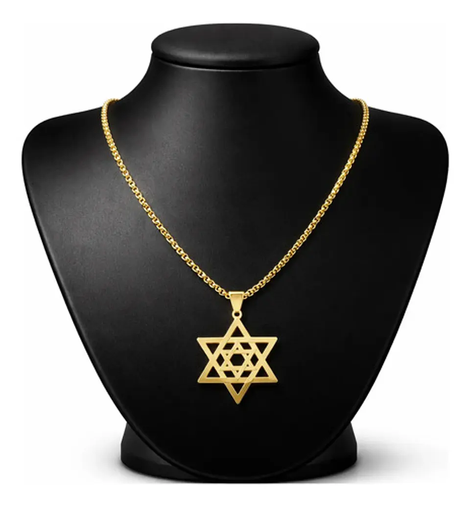 Collar Para Hombre Y Dije Estrella Hexagrama Judía Color Oro 2