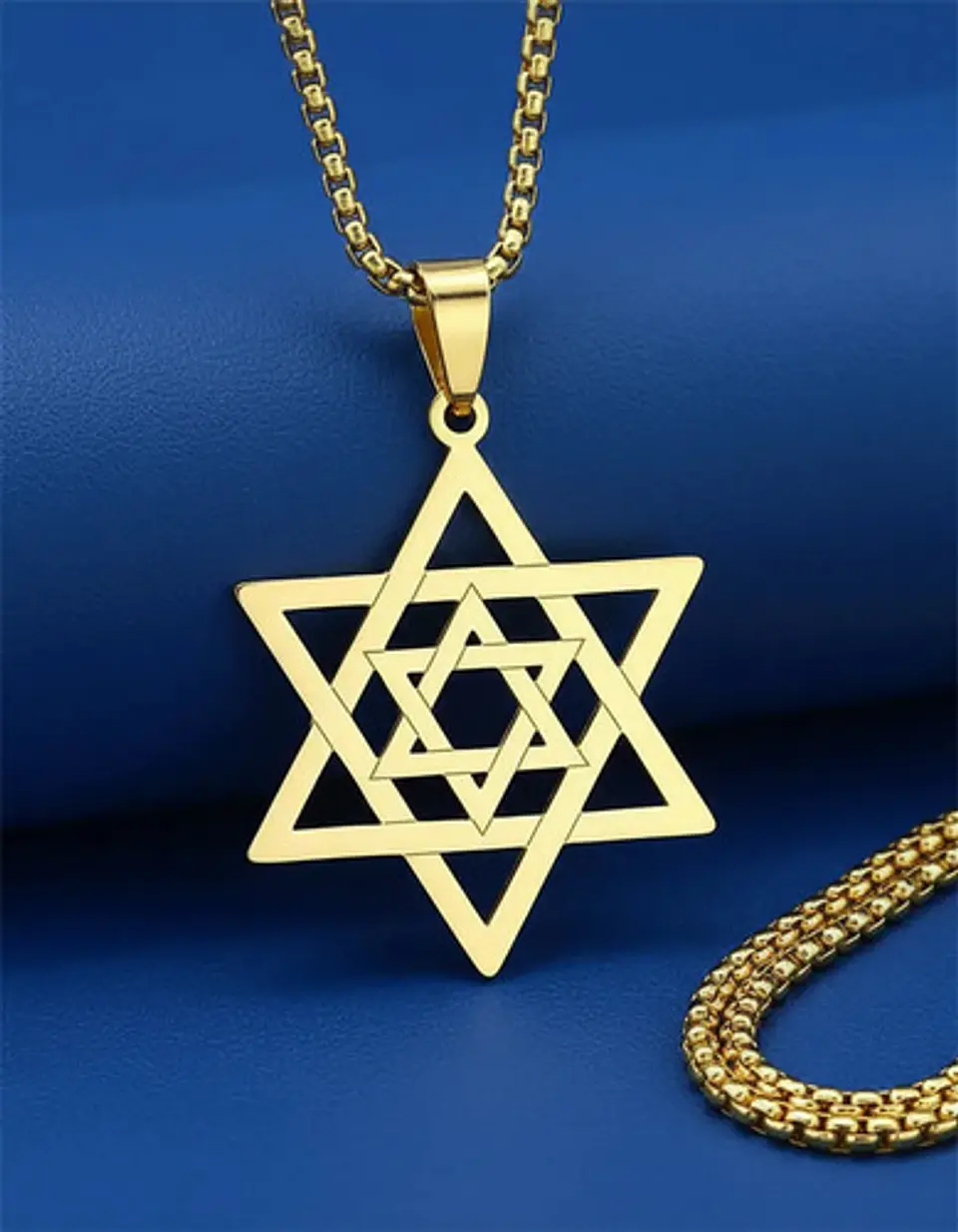 Collar Para Hombre Y Dije Estrella Hexagrama Judía Color Oro 4