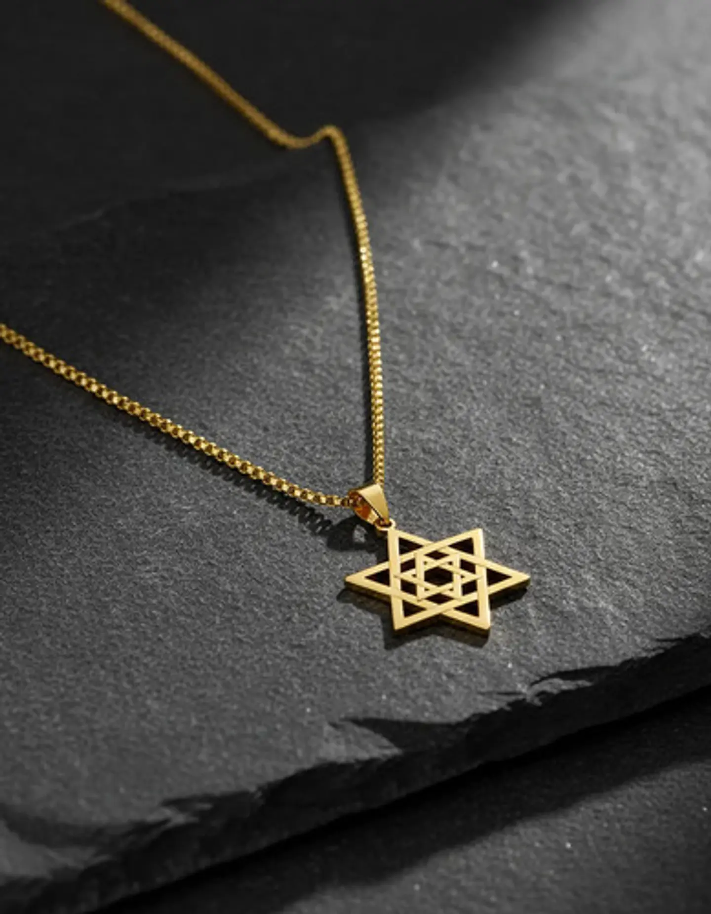 Collar Para Hombre Y Dije Estrella Hexagrama Judía Color Oro 5