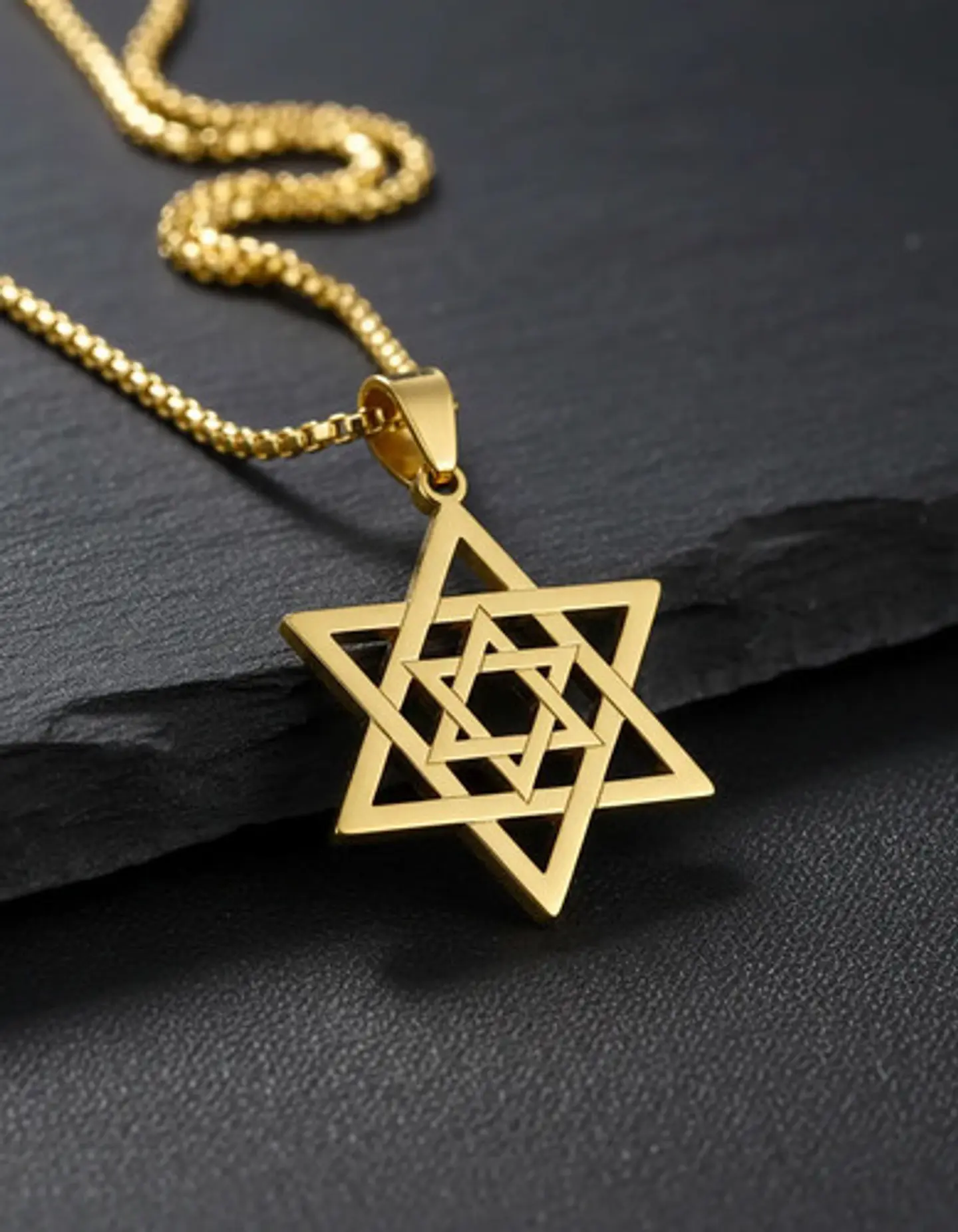 Collar Para Hombre Y Dije Estrella Hexagrama Judía Color Oro 6