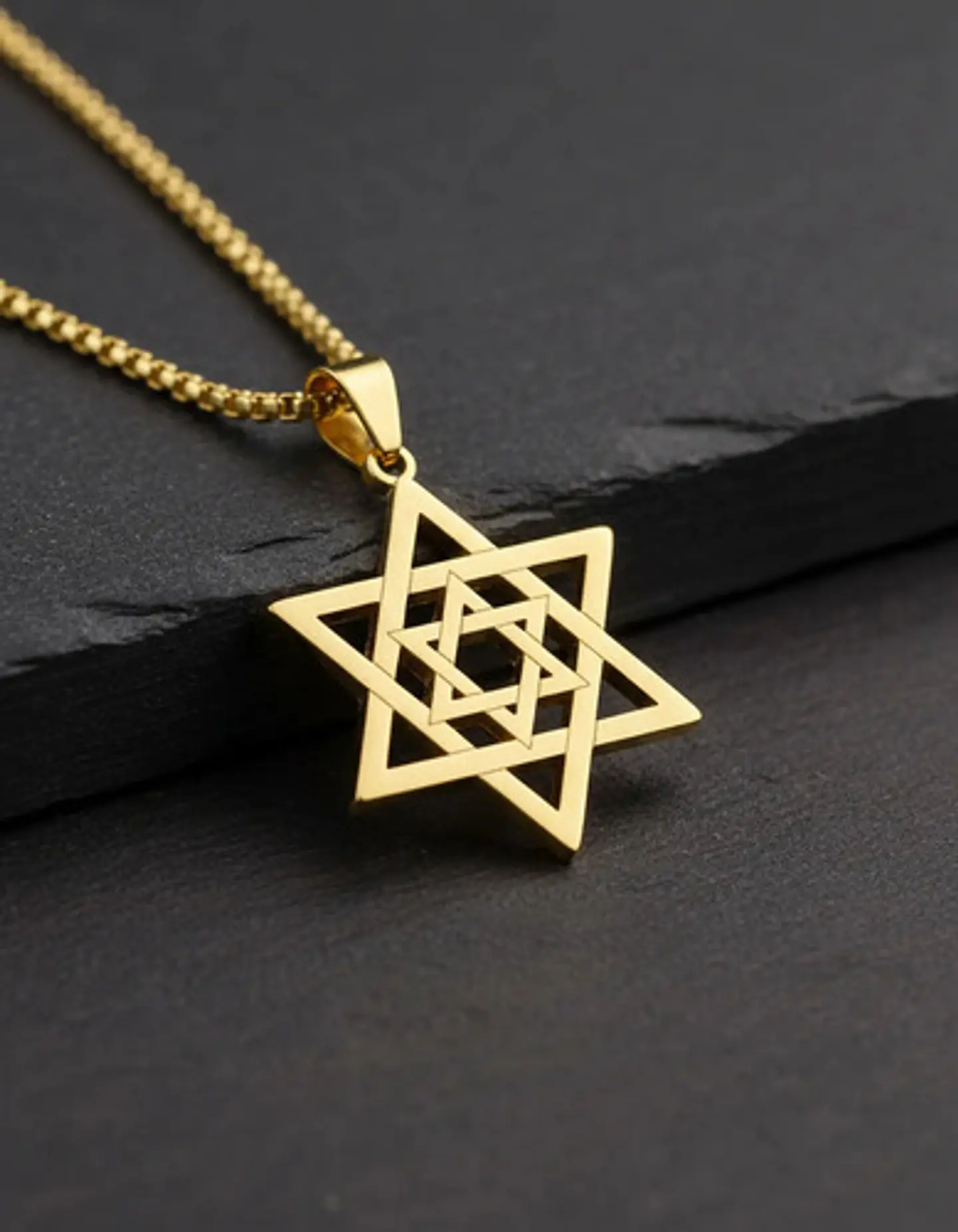 Collar Para Hombre Y Dije Estrella Hexagrama Judía Color Oro 7