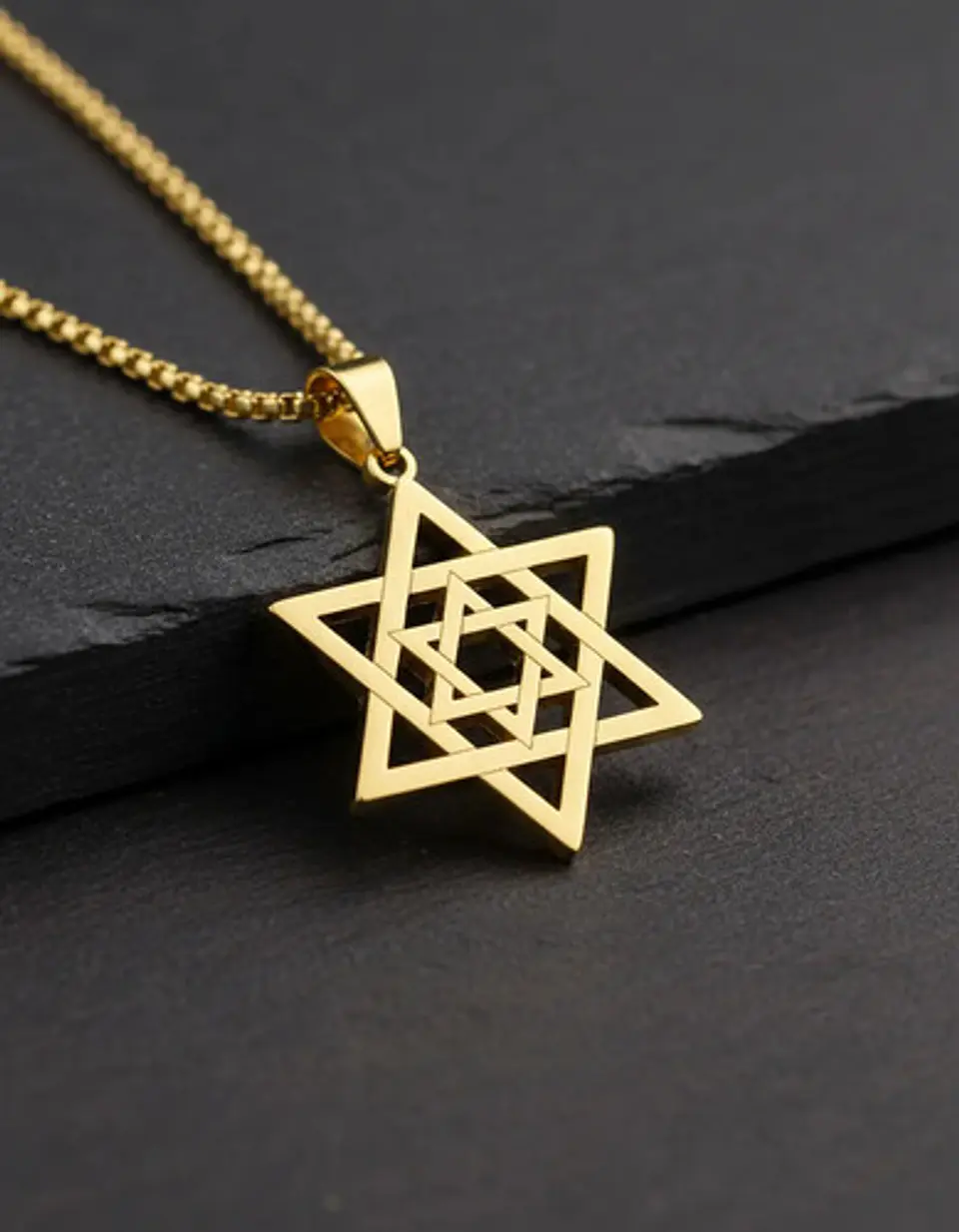 Collar Para Hombre Y Dije Estrella Hexagrama Judía Color Oro 7