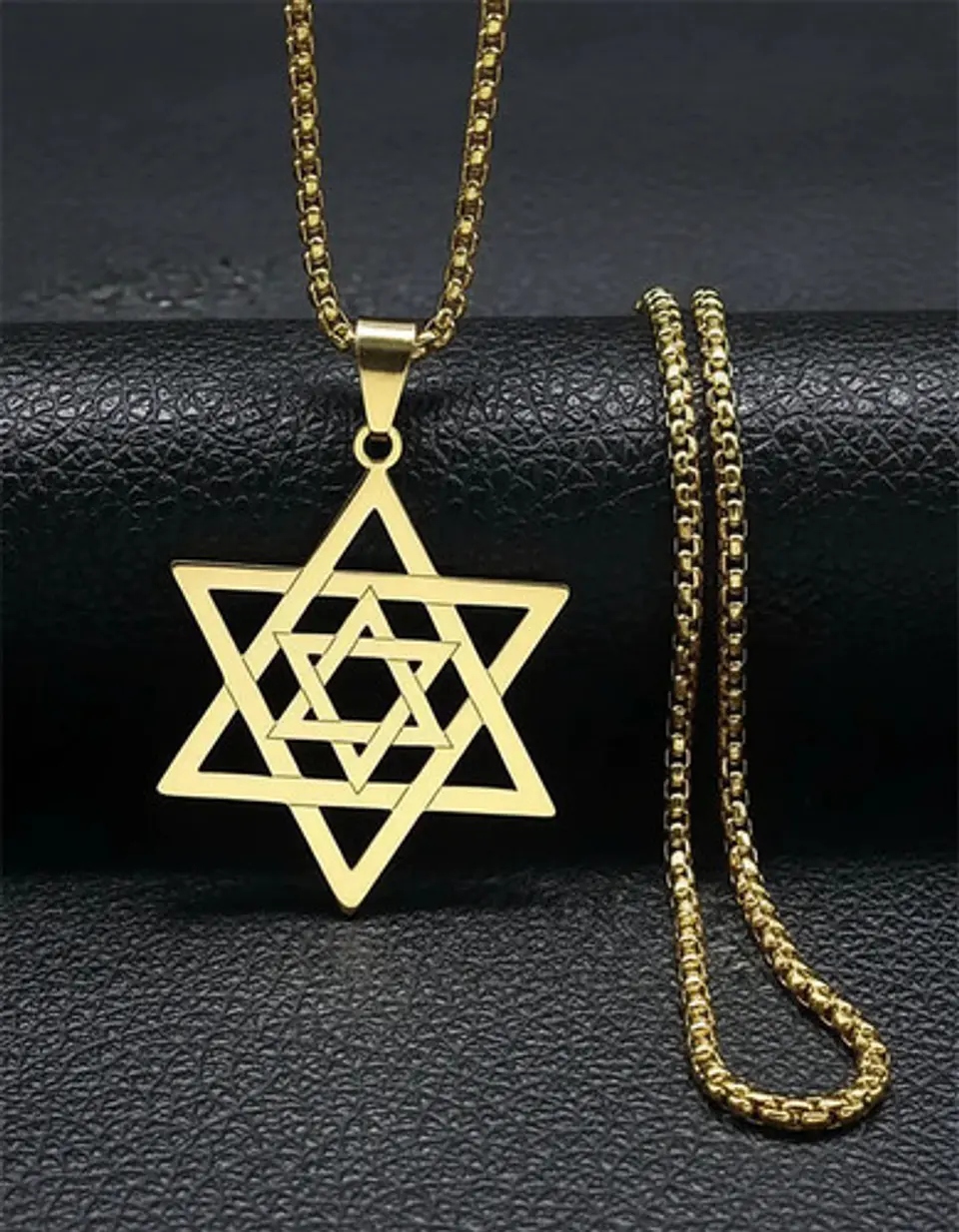 Collar Para Hombre Y Dije Estrella Hexagrama Judía Color Oro 8
